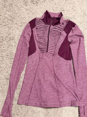 lululemon athletica Pink Plum Ruffle Half-Zip Long Sleeve Top